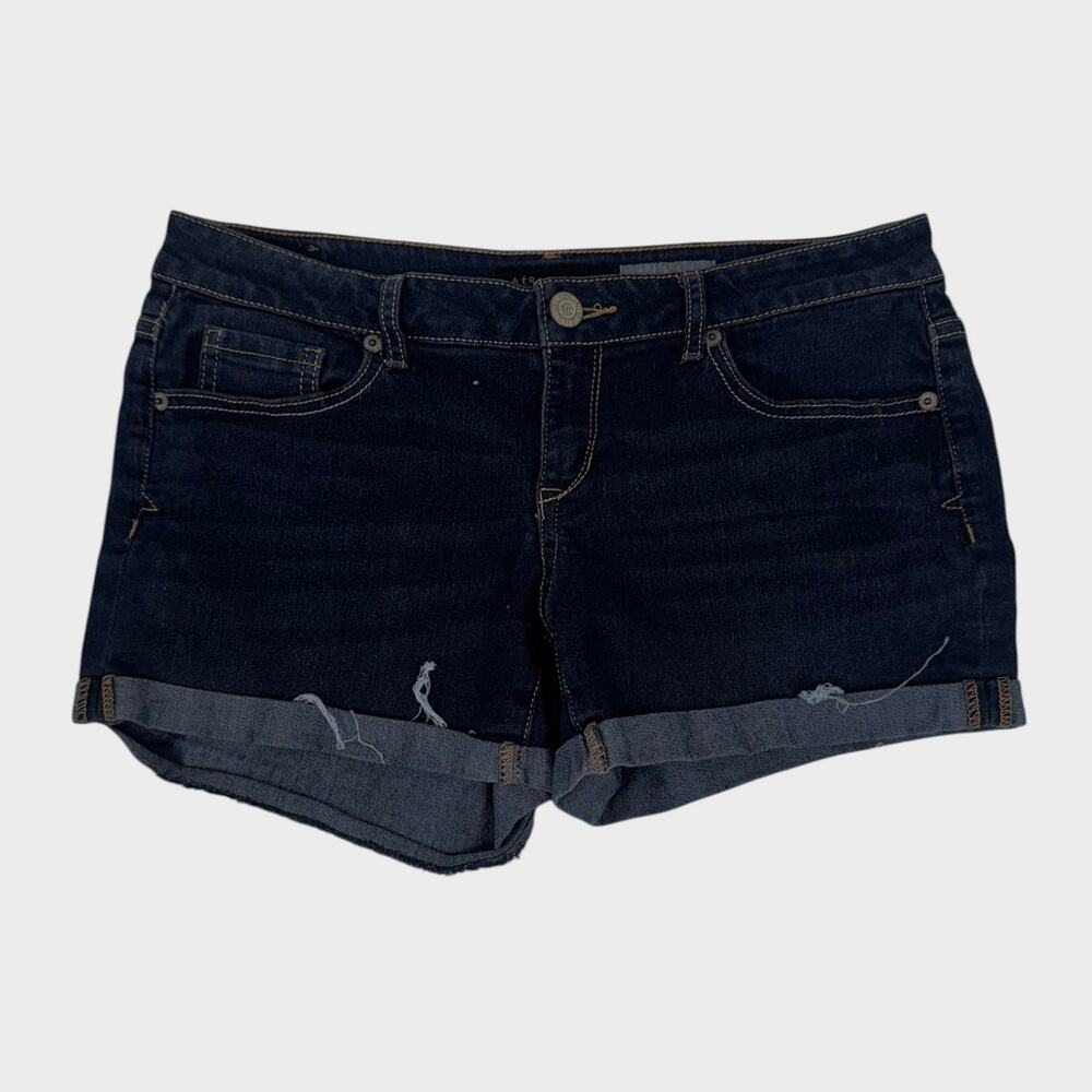 Aeropostale Midi Blue Denim Cuffed Shorts Size 6 Cotton Rayon Poly Spandex